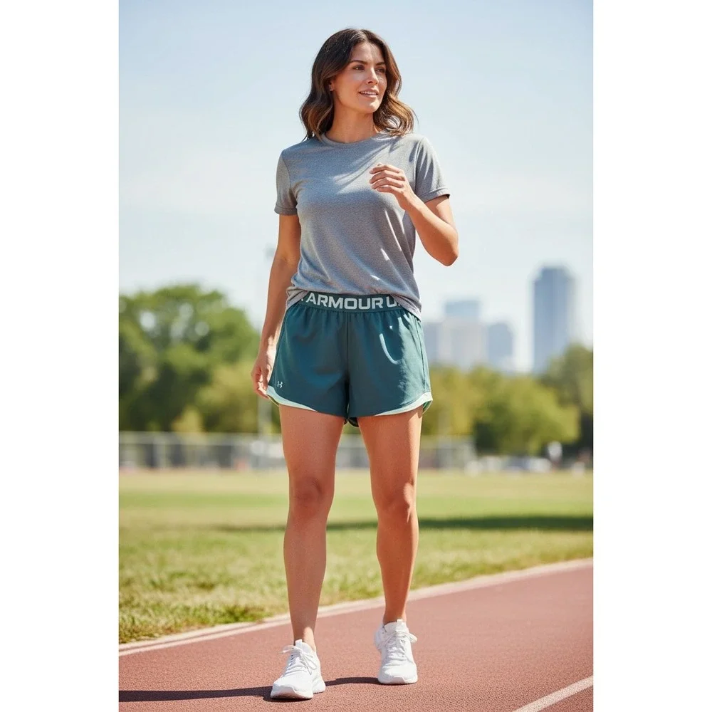 Under Armour Womens Play Up 3.0 Shorts Teal Green Athletic Running Gym‎ Size S